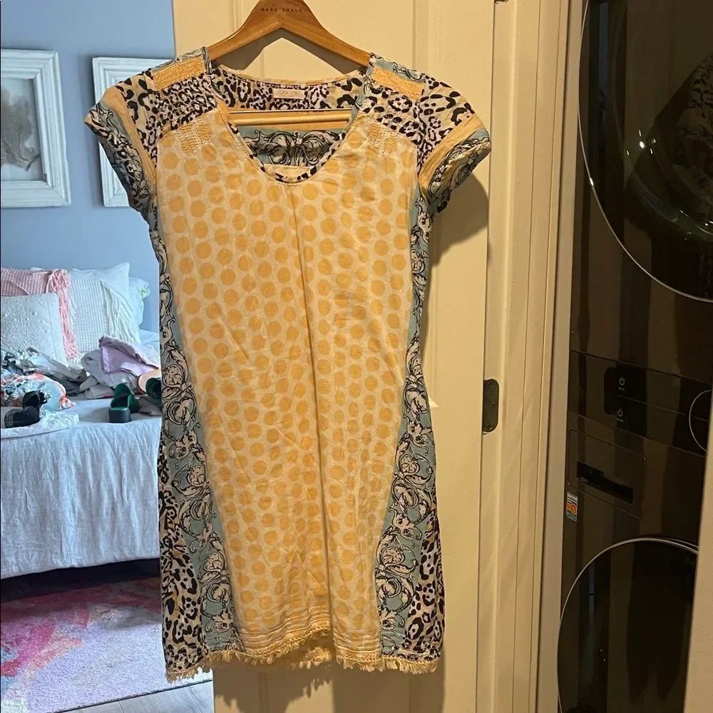 Tan and Blue Patterned Dress